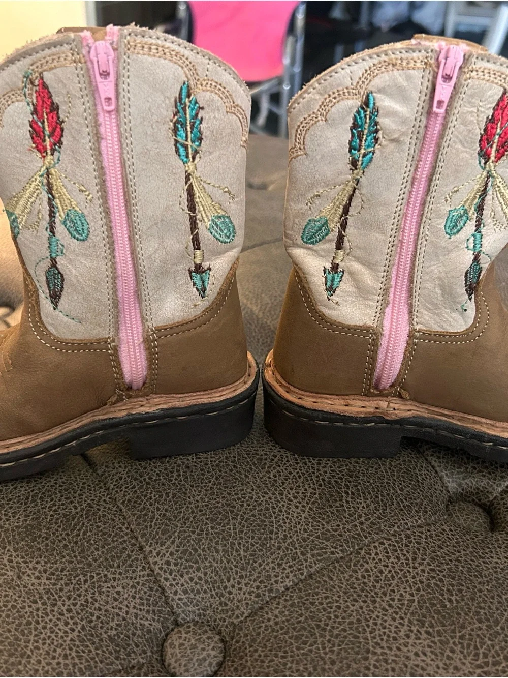 Roper Brown and Cream Girls Embroidered Western Boots